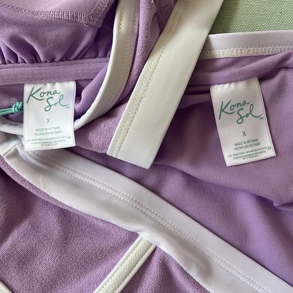 Kona Sol Purple Terry Cloth Bandeau Bikini Set High Waist 14W - Picture 6 of 12
